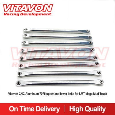 Vitavon CNC Alu7075 upper and lower links for LMT Mega Kingsling Mud Truck Silve