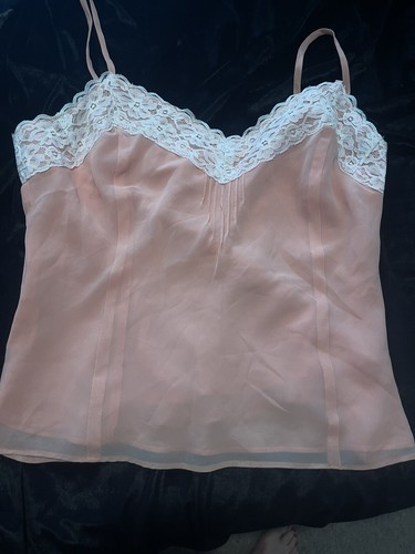 Vintage Ann Taylor Loft Size 2 Peach Sheer Lined Camisole/top Trimmed In Lace