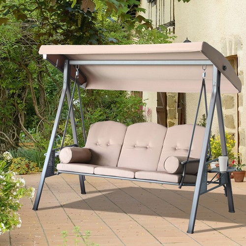3-Person Outdoor Patio Bench Glider Swing Seat with Canopy Front Porch Furniture - Picture 3 of 11