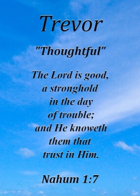 Trevor &ldquo;Thoughtful&rdquo; Keepsake Name Meaning Card with Bible Verse | eBay