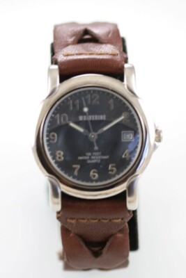 Wolverine Men Watch Stainless Steel Silver Leather Brown Date Batt Gray Quartz