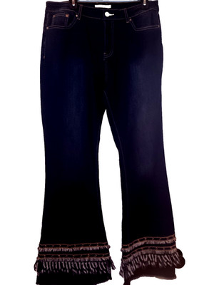 LUXE MODA Dark Blue Denim Bellbottom Embellished Jeans Style Size 14