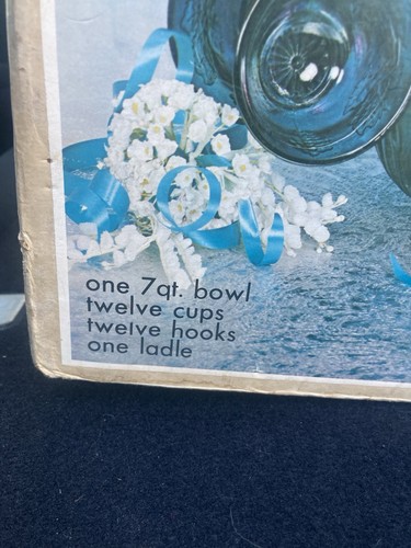Indiana 7446 Iridescent Blue Carnival Glass 26pc Princess Punch Set New 1975 - Picture 9 of 22