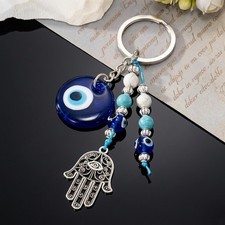 Evil Eye Keychain Glass Lucky Charm Protection Keyring Nazar Mati Eye Key Ring