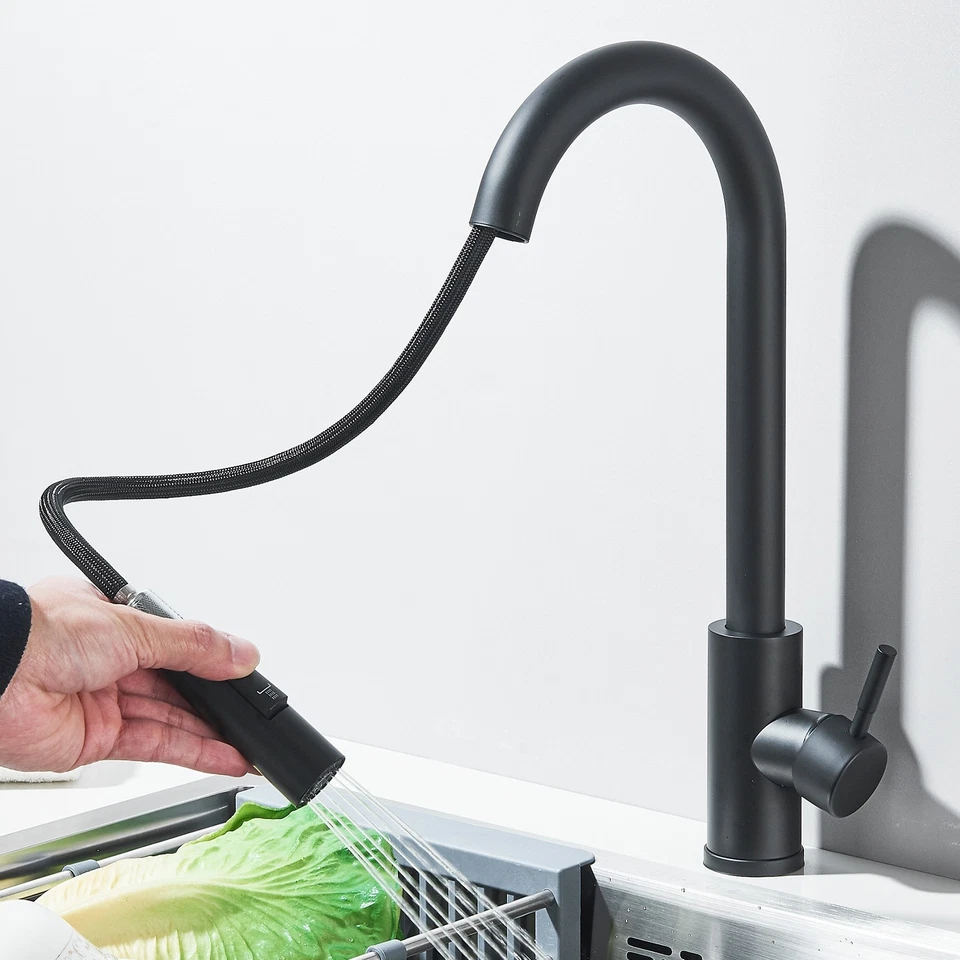 Rubinetto Miscelatore cucina lavello estraibile doccetta nero 360° monocomando - Immagine 3 di 4
