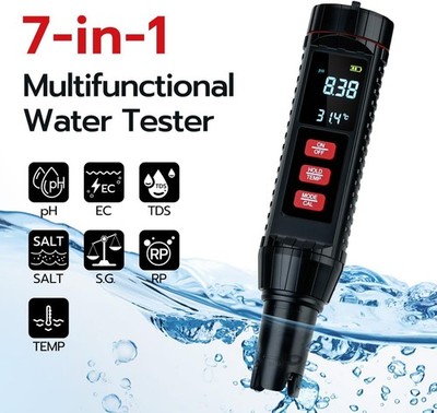 7-In-1 Digital Pool Water Tester   Chlorine, Ph,Salt,Orp, EC, Tds&Temp Meter for