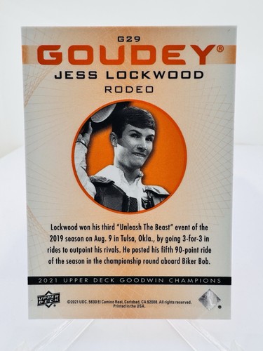 2021 Goodwin Champions Goudey Platinum Orange Prism /399 Jess Lockwood #G29 - Picture 6 of 6