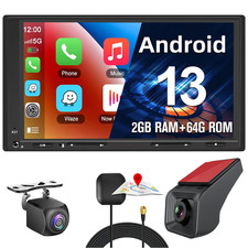HD DVR+64GB 7" 2DIN Android 13 Kabellos CarPlay AutoRadio GPS Wifi+Mikrofon+CAM