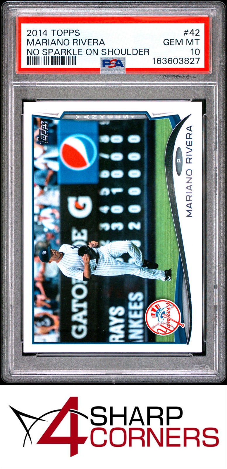 2014 TOPPS #42 MARIANO RIVERA HOF NO SPARKLE ON SHOULDER PSA 10