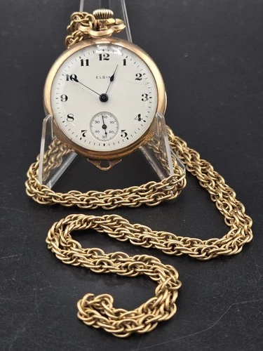 Antique Elgin 0s White Enamel Dial 7J Gold Filled 20yrs Men's Pocketwatch 1919
