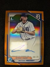2024 Bowman Draft Chrome Michael Massey True Orange /25 Auto 1st Tigers 🐯