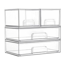 Stackable Storage Drawers Set of 4, Clear Plastic Organizer Bins for Bathroom...