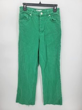 Zara Green Jeans Womens 4 High Rise Wide Leg Frayed Hem Boho Five Pocket