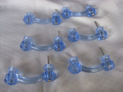 Vintage Set of 6 Light Blue Cabinet or Dresser Pulls