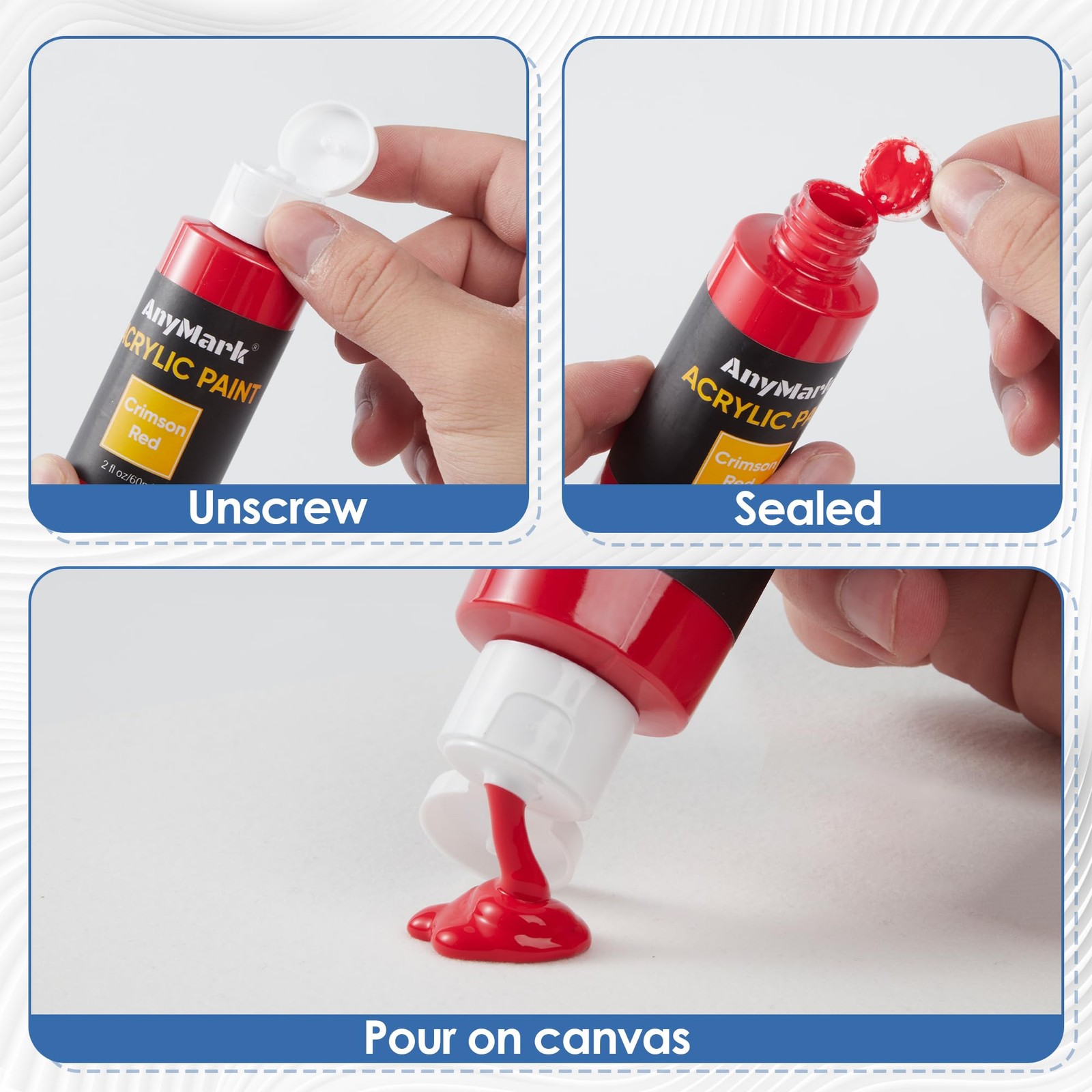 AnyMark Acrylic Paint Set, 48 Classic Colors with 12 Brushes, 2 fl oz/60ml