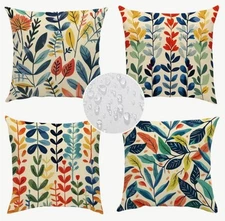Colorful Floral Outdoor Pillow Covers Waterproof Set of 4 Patio Throw Pillows