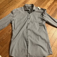 Boss Hugo Boss Black Label Men's Blue Check Hank Slim Fit Dress Shirt 44 17.5