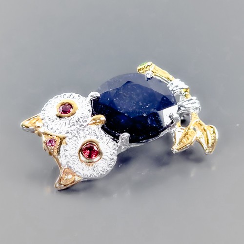 Unique Design 14ct+ Blue Sapphire Brooch 925 Sterling Silver /NB26935 - Bild 2 von 8