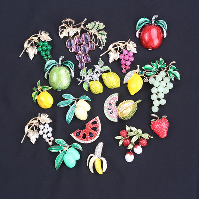 Women Men Unisex Lemon Grape Apple Lover Brooch Fashion Fruit Pins Badge Jewelry
