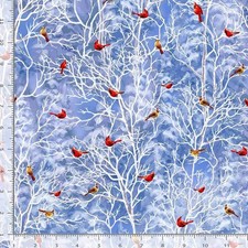 Christmas Eve, Winter Cardinal On Snowy Tree Christmas BTY 44" Wide