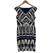 David Meister Geometric Print Sheath Dress in Navy/White  Size 8