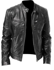 Men's Leather Jacket Bomber Motorcycle Biker Pu Leather Casual Loose Fit