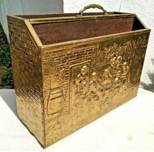 BRASS & WOOD FIRESIDE NEWSPAPER RACK Vintage 37*27cm 3kg