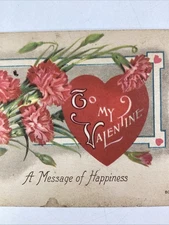 Valentine Postcard Antique Early 1900s Carnation Flowers
