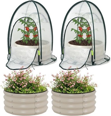 Porayhut 2 Pc Set 24'' Raised Round Garden Bed with Greenhouse Cover	98x49x51''