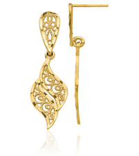 14K Solid Yellow Gold Filigree Dangle Earrings