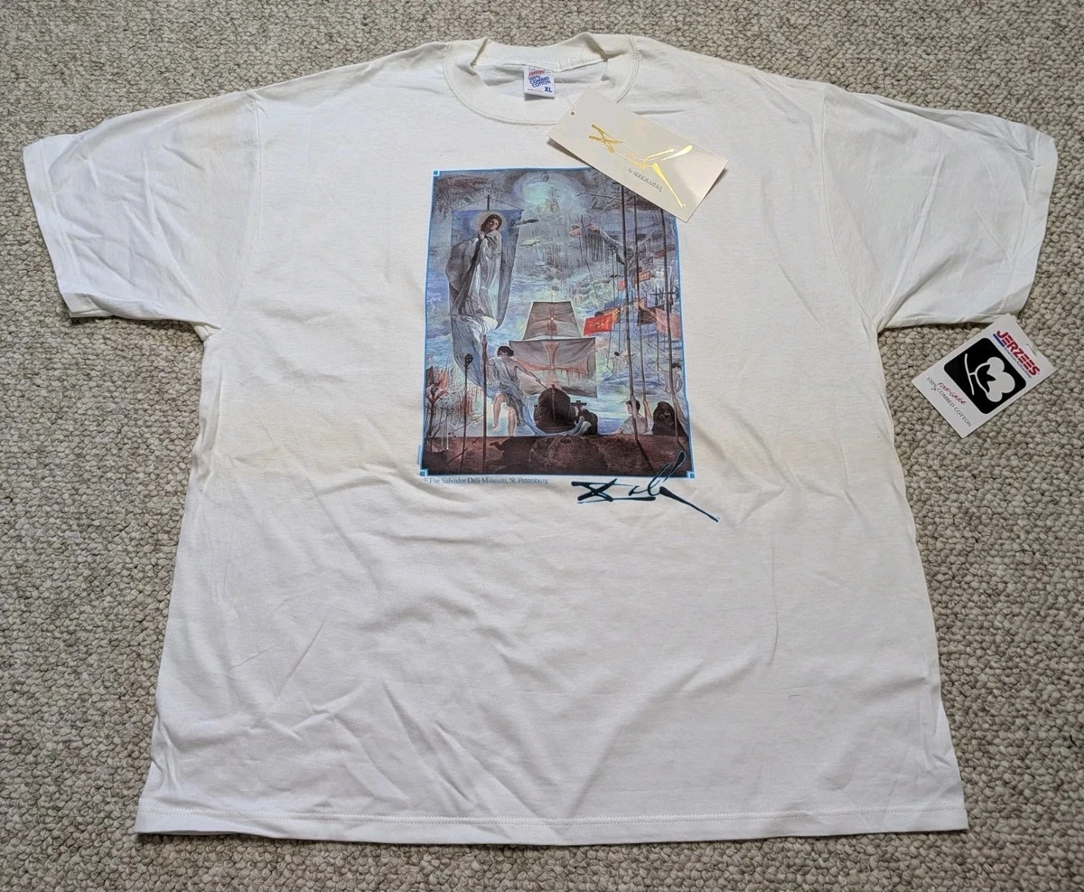 Thedifferent T-Shirt Uomo Salvator Dalì - Bianca, Cotone 100%, Stampa Baffi E Lenti