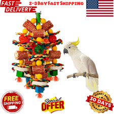 Bird Toys, Parrot Toys for Large Birds,Natural Corn Cob and Loofah Slices Bird C