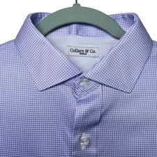 Collars & Co Polo Shirt Mens M Purple Houndstooth Long Sleeve Quattro Flex NEW