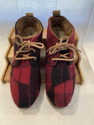 TOMS Buffalo Red Plaid Mid Lace-Up Sneaker Shoes Women's Size 8 Bootie Comfort