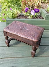 Rare Antique Small Oak Stool with 18th/17th Century Carved Top
