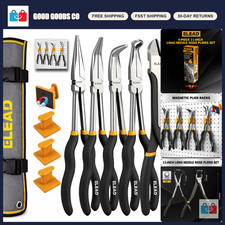 11" Long Needle Nose Pliers Set - 5-Piece with Magnetic Racks, Extra Reach Ben