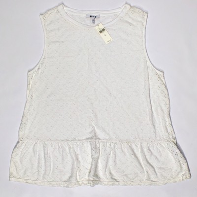 NWT Three Dots Anthropologie White Perforated Tank Ruffle Blouse Women Size XL