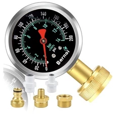 Bernoi Liquid Filled Water Pressure Gauge Kit with 5 Parts 0-200 Psi Standard...