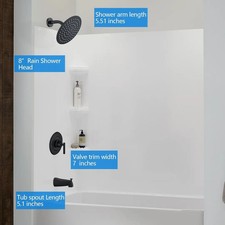 Repl Moen Shower Faucet Trim Kit, 8" High Press Rain Showerhead, Handle  Spout