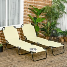 2 Pc Folding Chaise Lounge Chairs Outdoor Recliner Sun Tanning Patio Beige