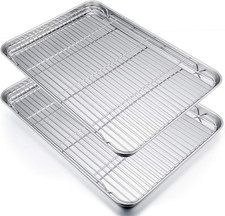 19.6 Inch Stainless Steel Baking Sheet with Rack Set 2 Pans 2 Racks , Cookie S