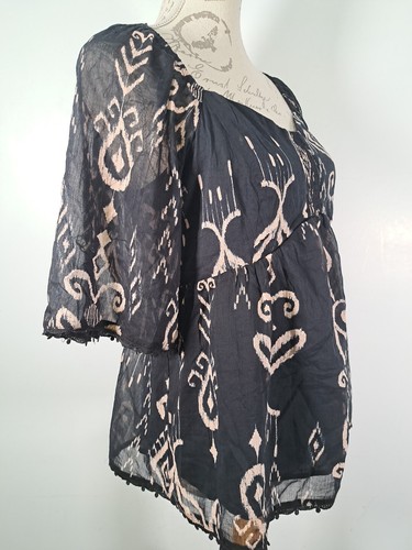 PHASE EIGHT Malaya Black Ikat Print Blouse Blouson Half Sleeve BNWT UK 12 - Picture 11 of 19