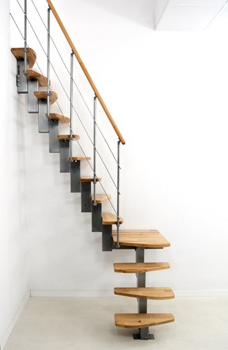 Indoor Space-Saving Winder Staircase L-Shape Central String Beech 13-Step Kit - Picture 8 of 24