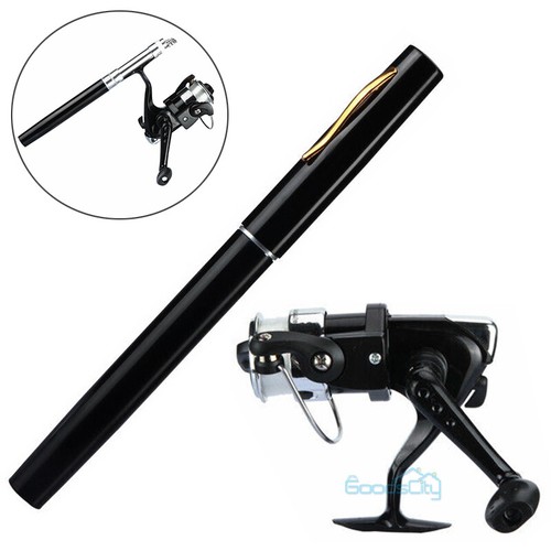 Mini Portable Pocket Fish Pen Shape Aluminum Alloy Fishing Rod Pole with Reel