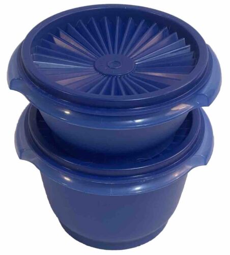 Tupperware Servalier Bowls 10oz & 20oz Set Cobalt Blue Set of 2 Classic Sunburst - Picture 2 of 11