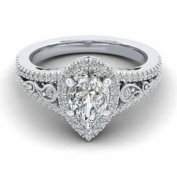 Anillo de boda nupcial de diamantes estilo Art Deco creado en laboratorio para ella oro blanco de 14K FN Foto 4 de 4