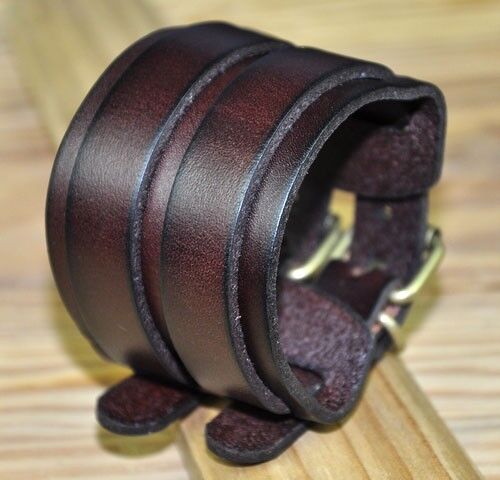 JS85 Qualität Doppellagig Echt Leder Armband Armreif Manschette Vintage Braun - Bild 4 von 9