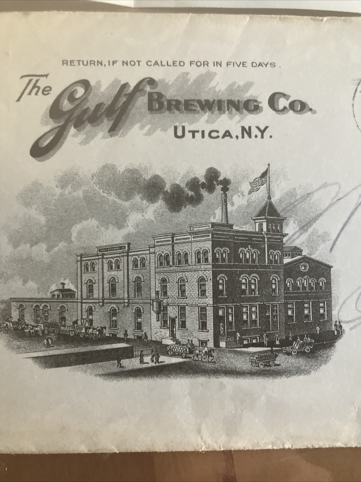 RARE Gulf Brewing Utica NY 1912 Billhead Envelope Brewery Picture IPA