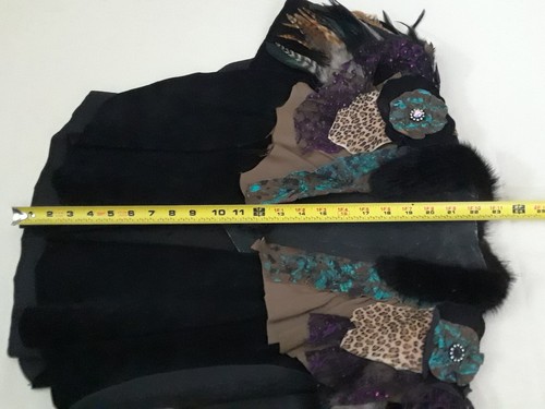 An Original Genuine Suede Leather Fringe with Feathers & Jewel Women S/M Cape - Picture 18 of 19