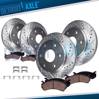 Front Rear Drilled Rotors Brake Pads for Express Suburban Yukon XL 1500 Escalade